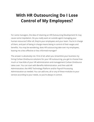 With HR Outsourcing Do I Lose  Control of My Employees?