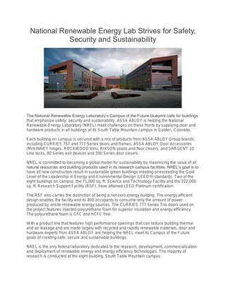 National Renewable Energy Lab Strives for Safety, Security and Sustainability