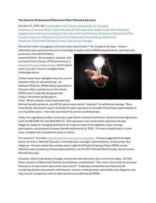 The Case for Professional Retirement Plan Fiduciary Services