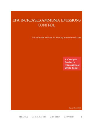 EPA Increases Ammonia Emissions Control