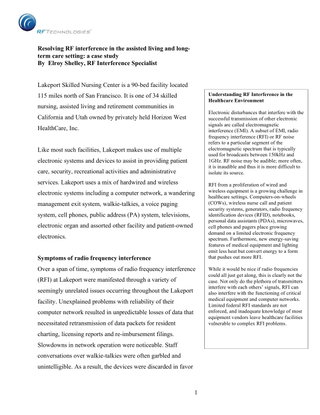 Resolving RF Interference in the Assisted Living and Longterm Care Setting