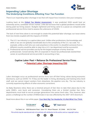 Impending Labor Shortage - The Underlying Conditions Affecting Your Tax Function