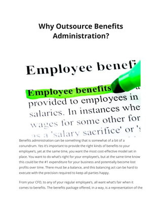 Why Outsource Benefits Administration? 