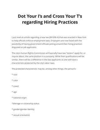 Dot Your I’s and Cross Your T’s regarding Hiring Practices 