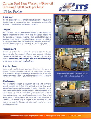 Conveyor Washer –  Dual Lane Washer cleans and dries over 4,000 parts per hour