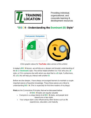 DiSC® - Understanding the Dominant (D) Style