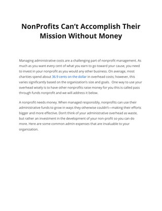 NonProfits Can’t Accomplish Their Mission Without Money 
