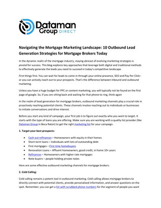 Navigating the Mortgage Marketing Landscape: 10 Outbound Lead Generation Strategies for Mortgage Brokers Today