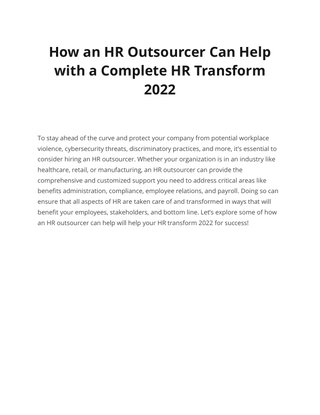 How an HR Outsourcer Can Help with a Complete HR Transform 2022 