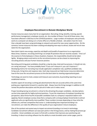 Employee Recruitment in Remote Workplace World