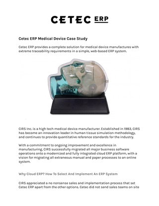 Cetec ERP Medical Device Case Study