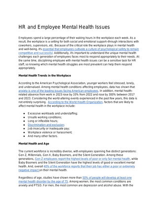 HR and Employee Mental Health Issues