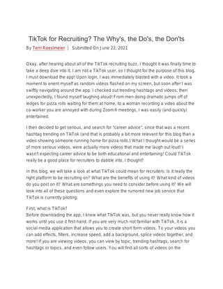 TikTok for Recruiting? The Why's, the Do's, the Don'ts 