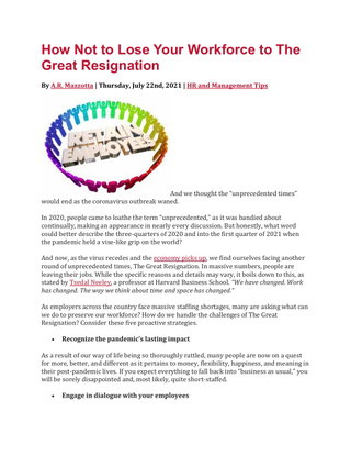 How Not to Lose Your Workforce to The Great Resignation