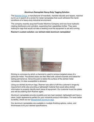 Aluminum Nameplate Heavy-Duty Tagging Solution