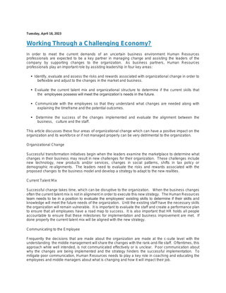 Working Through a Challenging Economy?