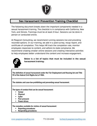 Sex Harassment Prevention Training Checklist