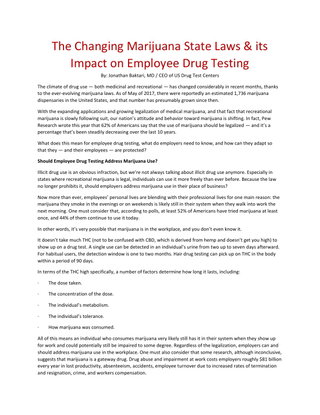 The Changing Marijuana State Laws & its Impact on Employee Drug Testing