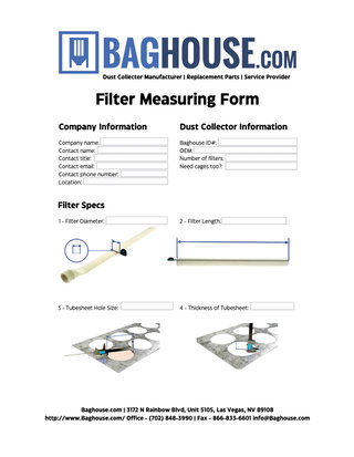 Baghouse Filter Measuring Form for Accurate Replacement Filter Identification