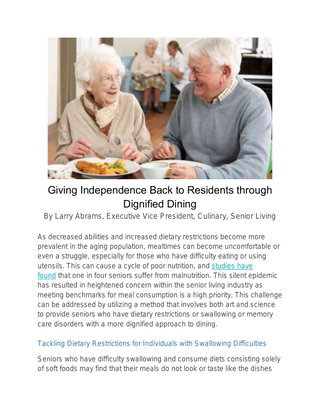 Giving Independence Back to Residents through Dignified Dining