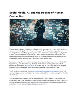 Social Media, AI, and the Decline of Human Connection