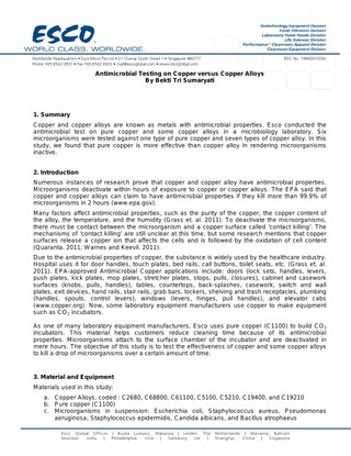 Antimicrobial Testing on Copper versus Copper Alloys