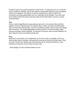 Cavuno helped me launch AviationCareers.com.au fast