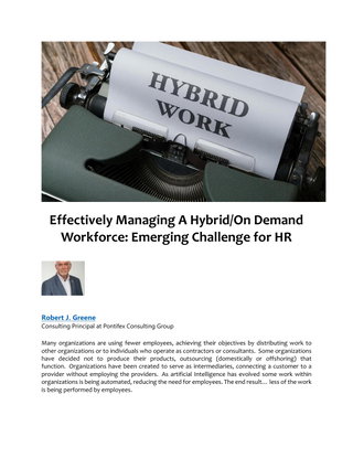 Effectively Managing A Hybrid/On Demand Workforce: Emerging Challenge for HR