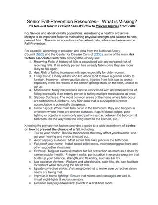 Senior Fall-Prevention Resources-- What is Missing?