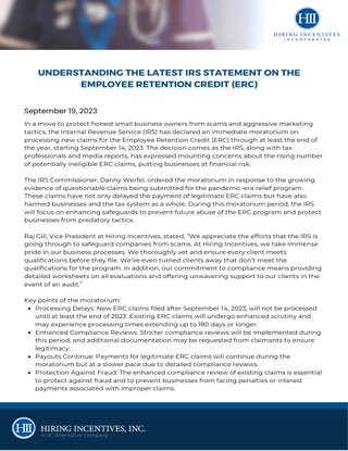 Understanding the Latest IRS Statement on the Employee Retention Credit (ERC)