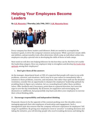 Helping Your Employees Become Leaders