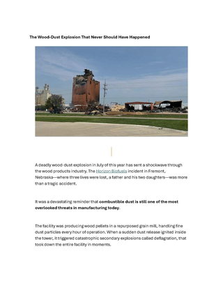 Preventing Wood Dust Explosions: Critical Lessons from the Horizon Biofuels Tragedy