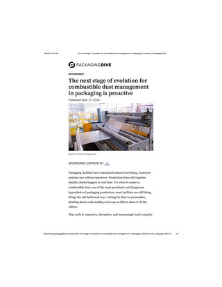 The next stage of evolution for combustible dust management in packaging is proactive.