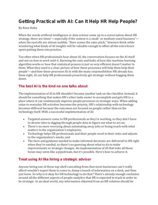 Getting Practical with AI: Can It Help HR Help People?
