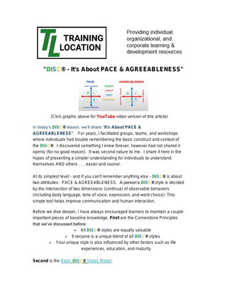 "DiSC® - It's About PACE & AGREEABLENESS"