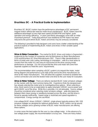 A Practical Guide to DC Brushless Implementation