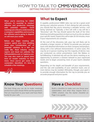 How to Talk to CMMS Vendors