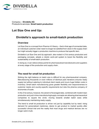 Lot Size One and Up: Dividella’s approach to small-batch production