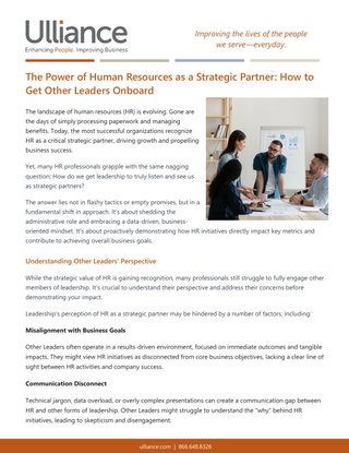 The Power of Human Resources as a Strategic Partner: How to Get Other Leaders Onboard