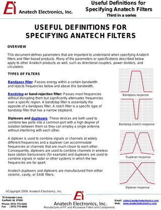 USEFUL DEFINITIONS FOR SPECIFYING ANATECH FILTERS