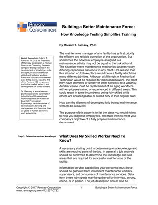 Building a Better Maintenance Force: How Knowledge Testing Simplifies Training