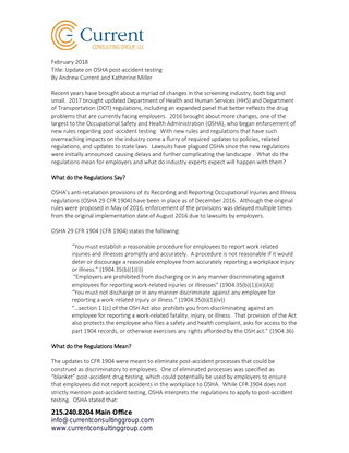 2018 Update on OSHA Post-Accident Drug Testing