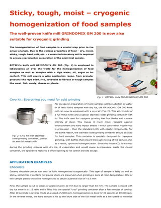 Sticky, tough, moist - Cryogenic homogenization of food samples 
