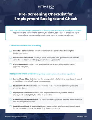 Pre-Screening Checklist for Employment Background Check