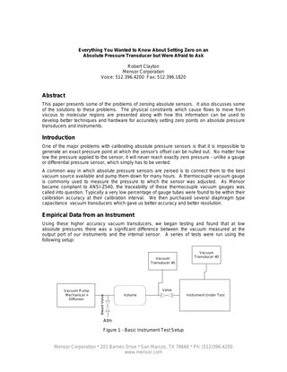 Everything You Wanted to Know About Setting Zero on an Absolute Pressure Transducer