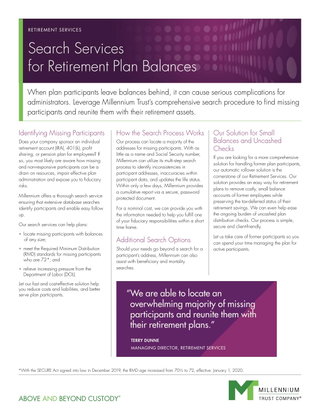 Search services for retirement plan balances
