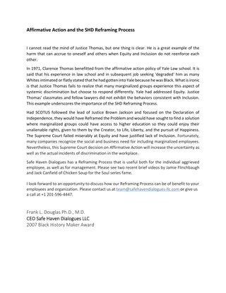 Affirmative Action and the SHD Reframing Process