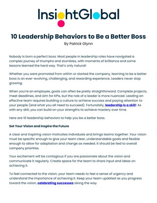 10 Leadership Behaviors to Be a Better Boss