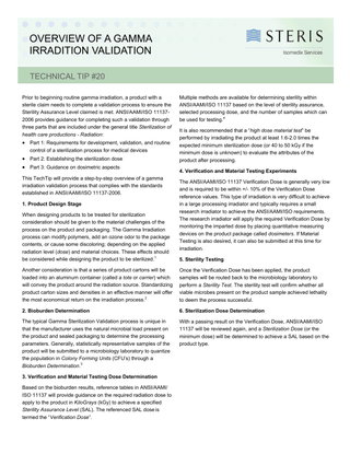 Overview of a Gamma Irradiation Validation
