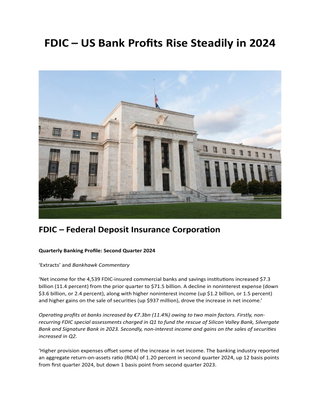 FDIC – US Bank Profits Rise Steadily in 2024